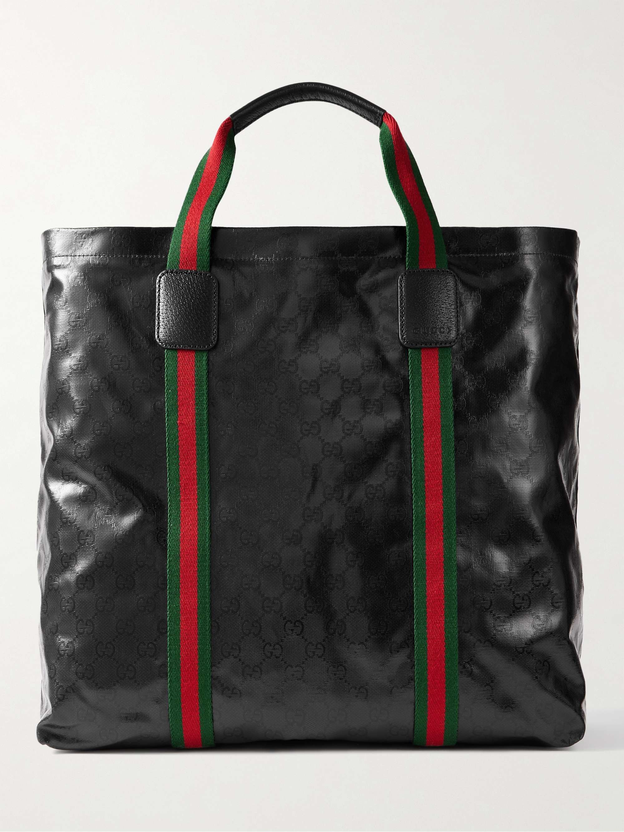 GUCCI Leather and Webbing-Trimmed Monogrammed Coated-Canvas Tote Bag for  Men | MR PORTER