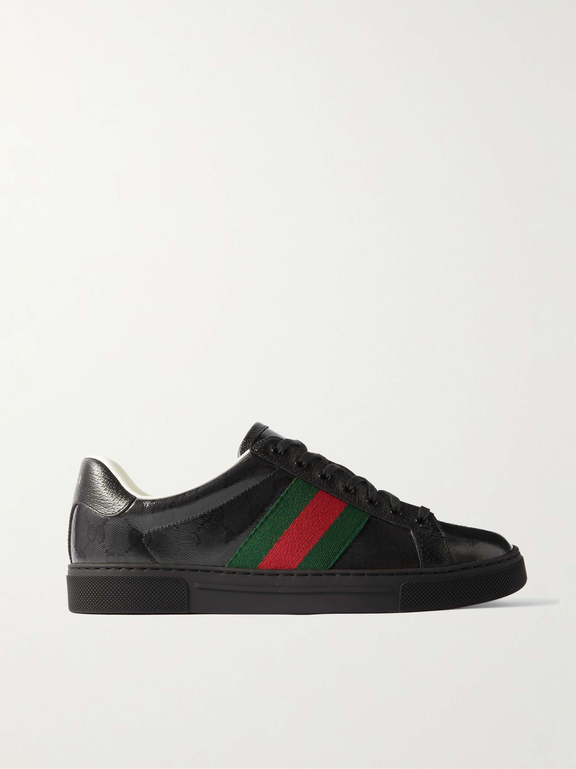 GUCCI Webbing- and Leather-Trimmed Monogrammed Coated-Canvas Sneakers for  Men | MR PORTER