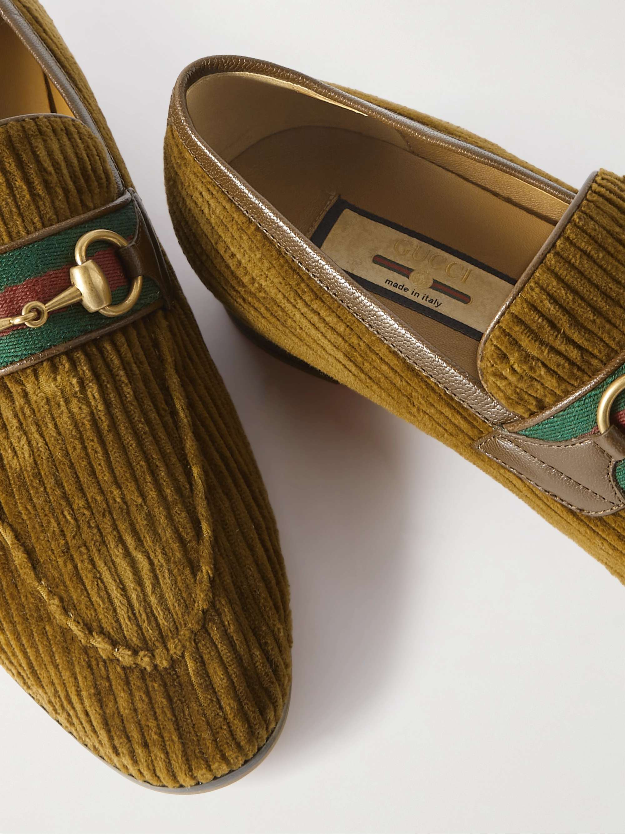 GUCCI Paride Leather-Trimmed Horsebit-Embellished Corduroy Loafers for Men  | MR PORTER