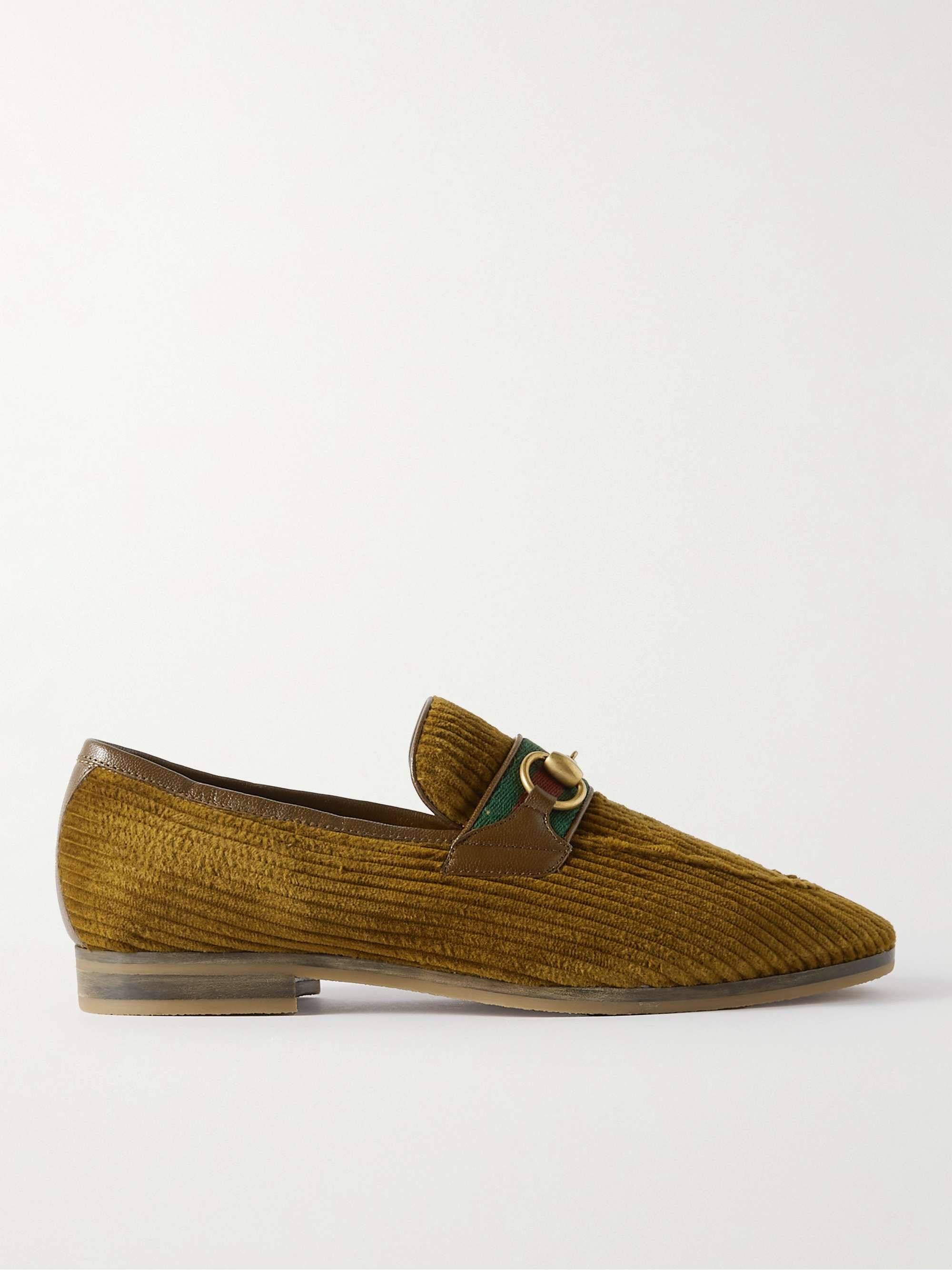GUCCI Paride Leather-Trimmed Horsebit-Embellished Corduroy Loafers for Men  | MR PORTER