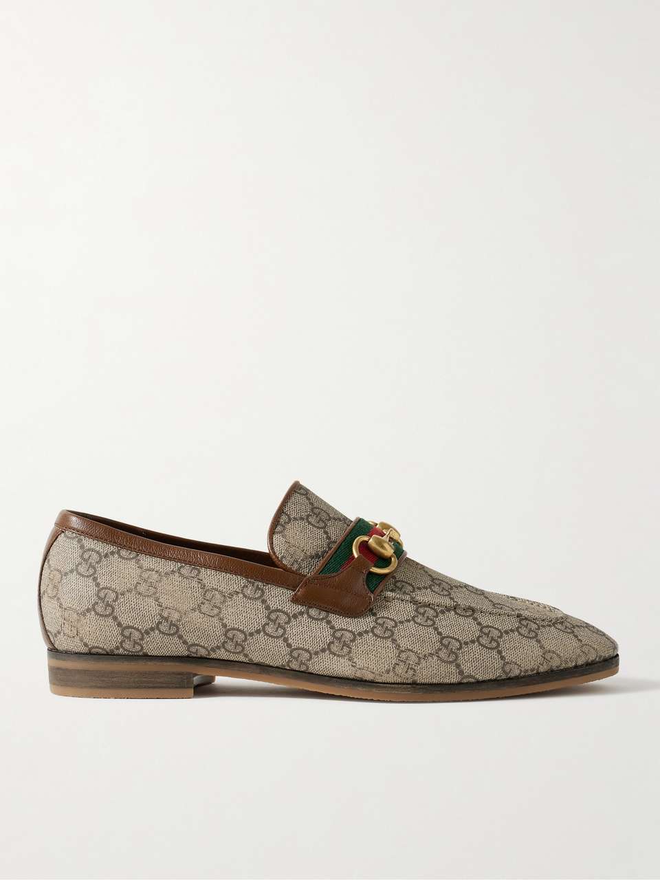 GUCCI Paride Webbing and Leather-Trimmed Horsebit Coated-Canvas Loafers ...