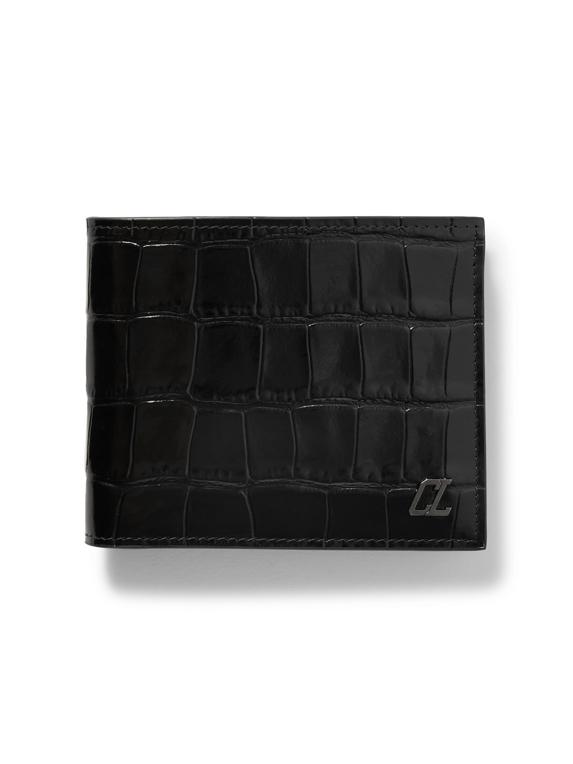 Christian Louboutin Coolcard Logo-plaque Croc-embossed Leather Wallet In Black/gun Metal
