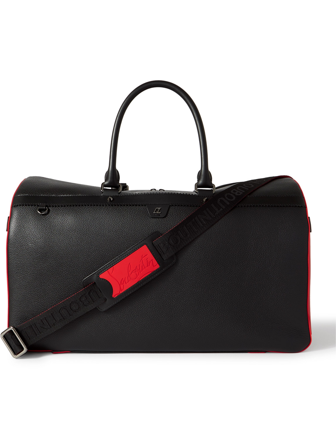 Christian Louboutin Ruisbuddy Spiked Rubber-trimmed Full-grain Leather Holdall In Black