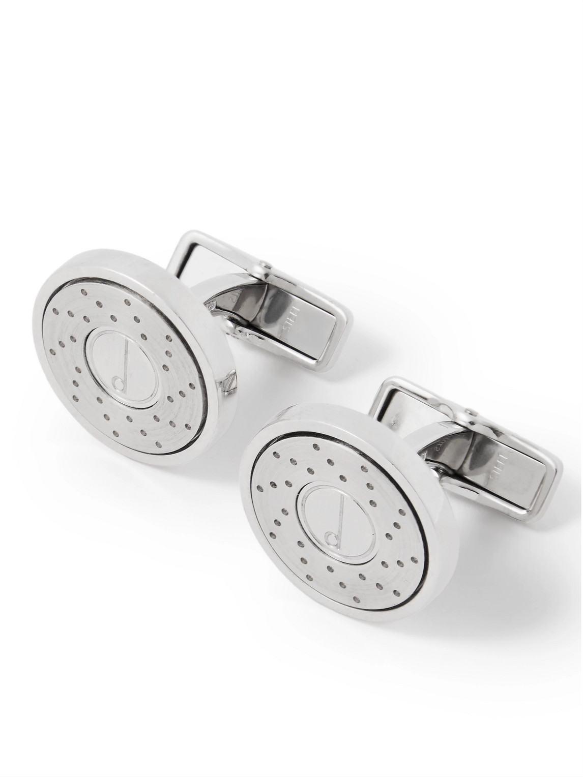 Dunhill D Series Disc Platinum-plated And Enamel Cufflinks In Silver