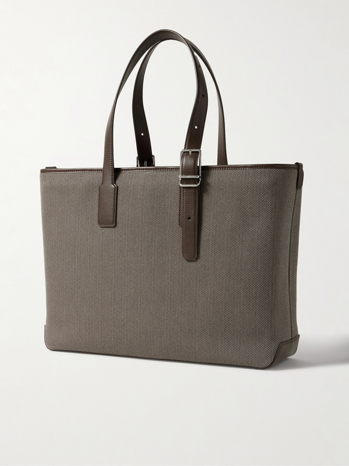 Shop Dunhill 1893 Harness Leather-trimmed Woven Tote Bag In Gray