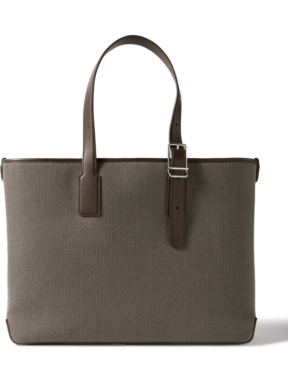 DUNHILL 1893 HARNESS LEATHER-TRIMMED WOVEN TOTE BAG