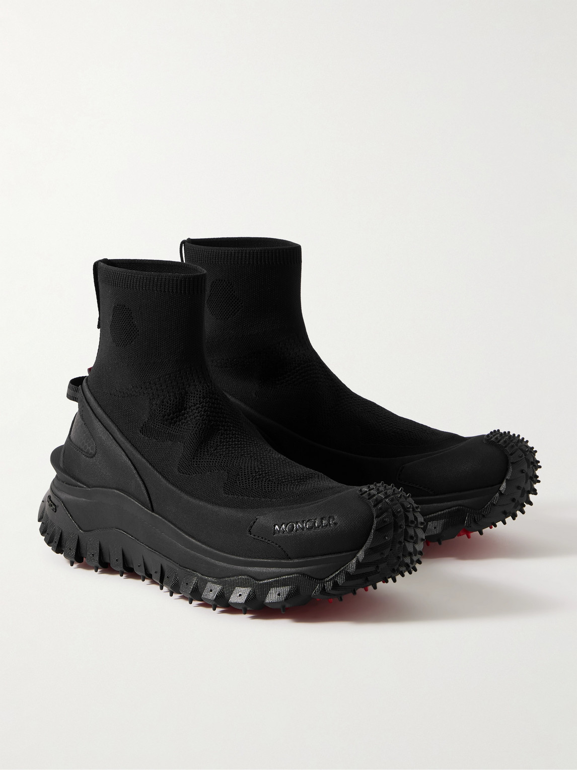 Shop Moncler Trailgrip Stretch-knit And Rubber High-top Sneakers In Black