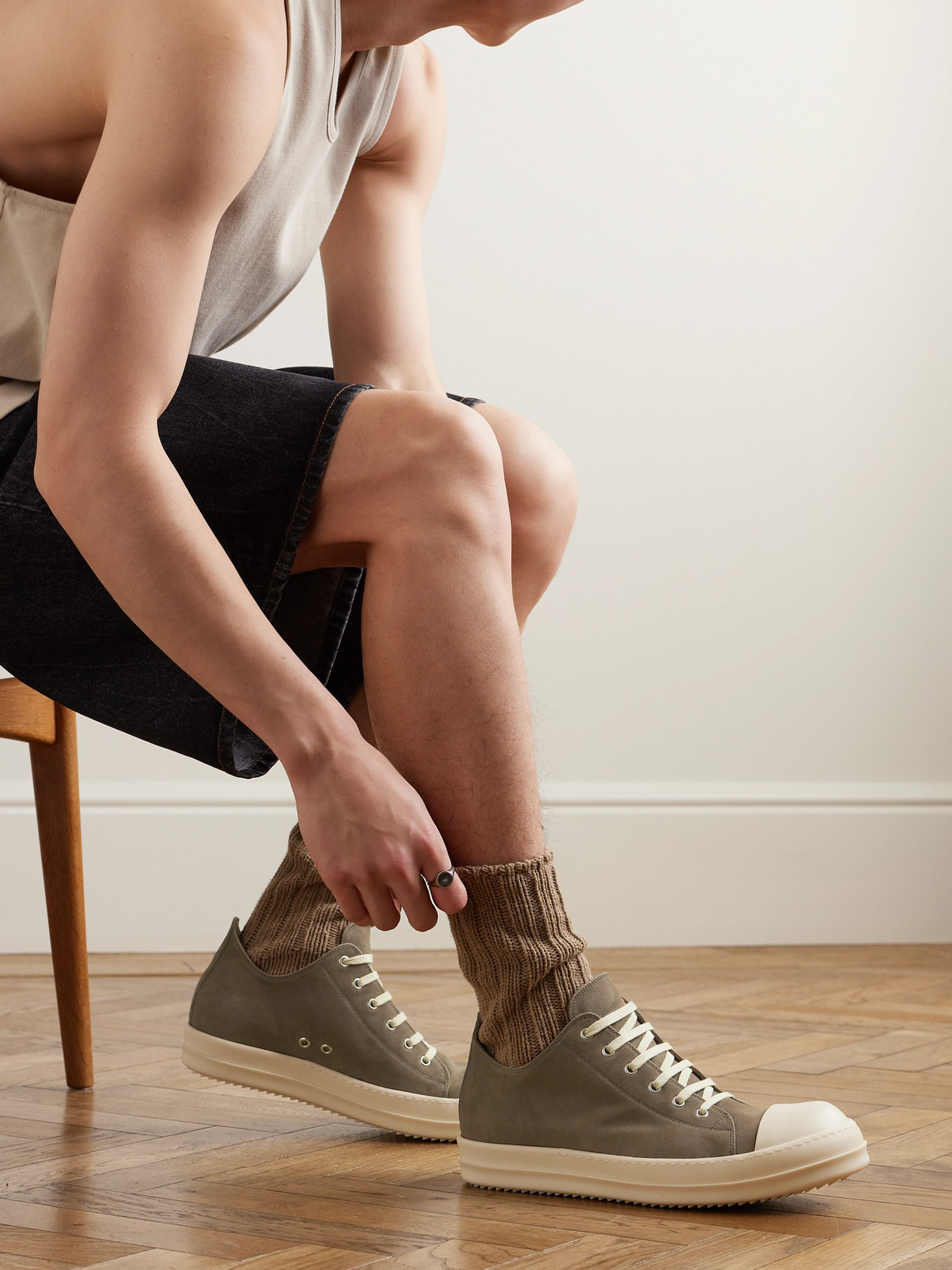 Shop Rick Owens Leather Sneakers In Brown