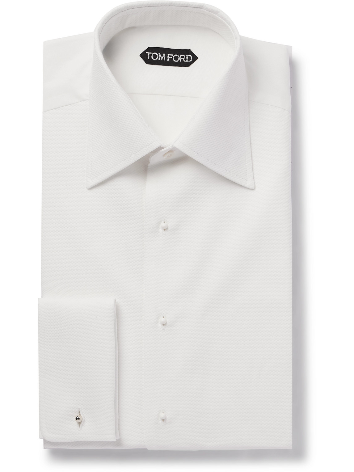 Tom Ford Double-cuff Cotton-piqué Tuxedo Shirt In White