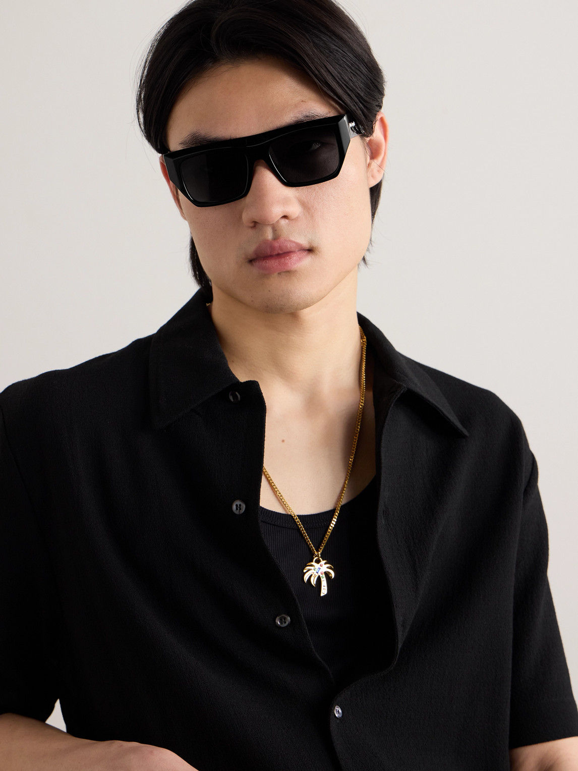 Shop Palm Angels Niland D-frame Acetate Sunglasses In Black