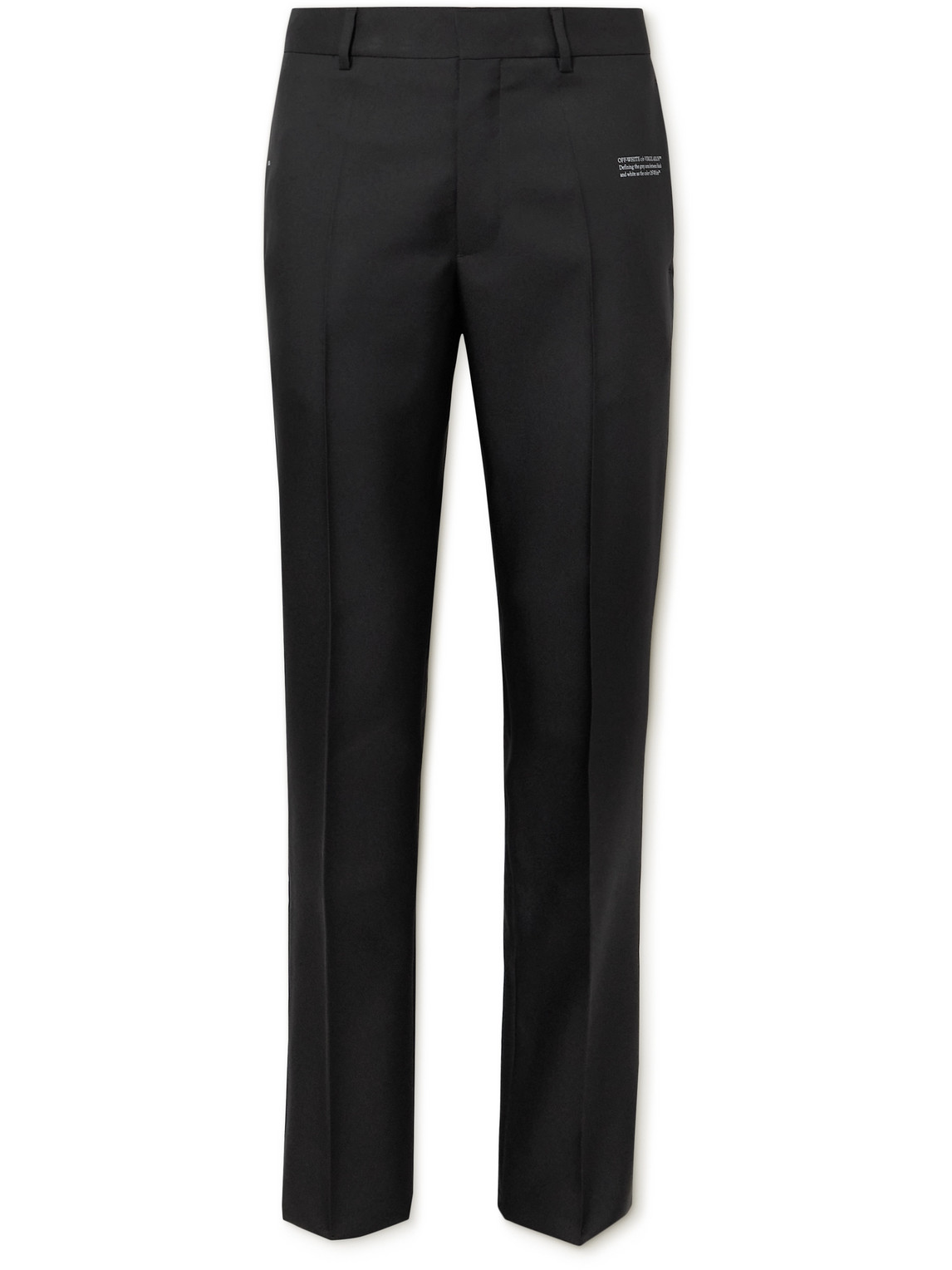 Off-white Slim-fit Straight Leg Printed Drill Suit Trousers In Black