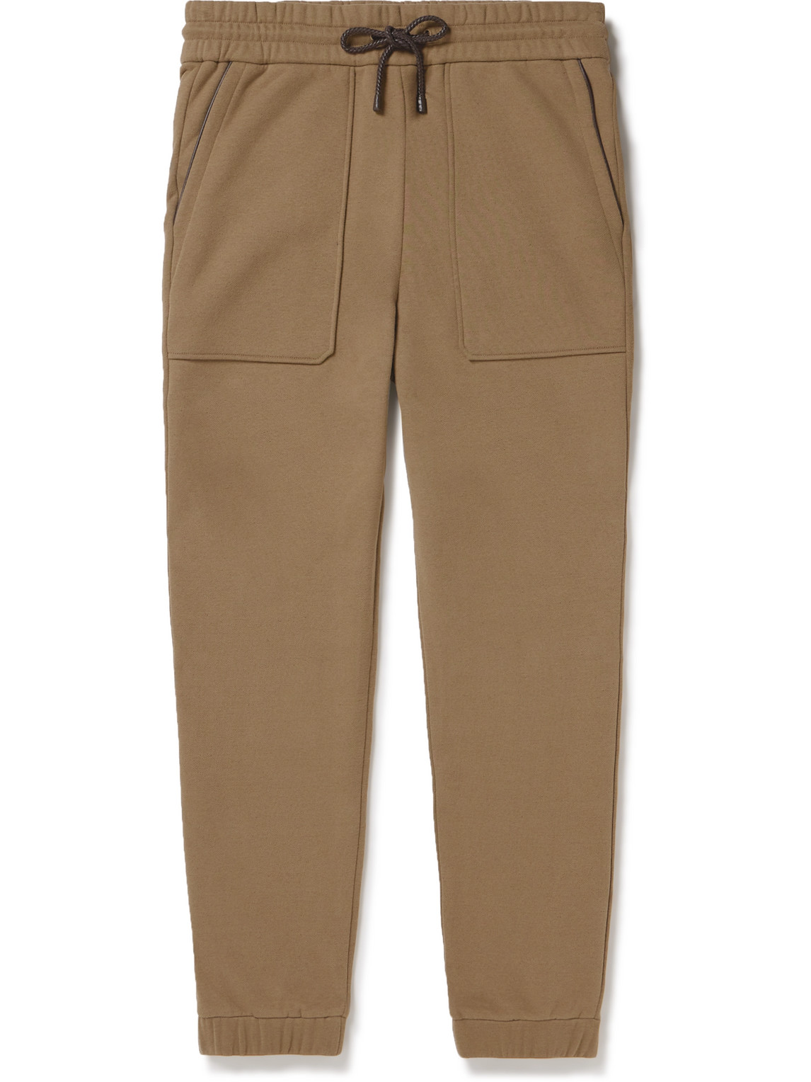 Tapered Leather-Trimmed Cotton-Blend Jersey Sweatpants