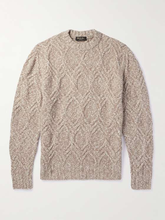 LORO PIANA Mélange Cable-Knit Wool and Cashmere-Blend Sweater for Men ...