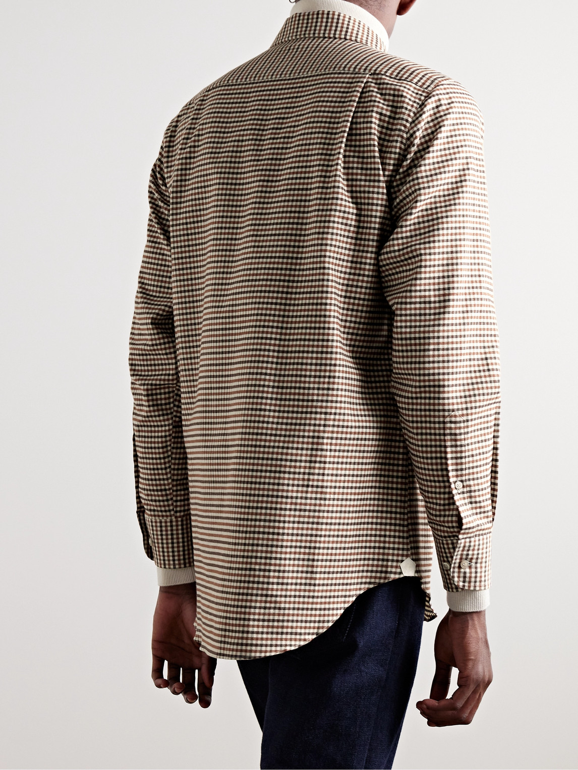 Shop Loro Piana Logo-appliquéd Checked Cotton-flannel Shirt In Brown