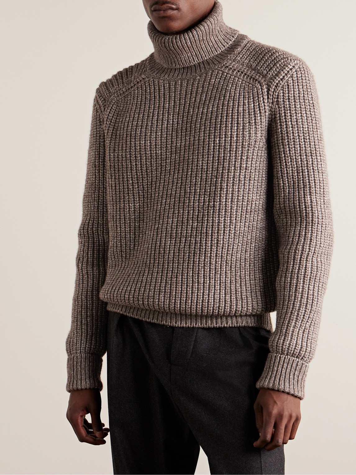 Shop Loro Piana Ribbed Cotton, Yak And Virgin Wool-blend Rollneck Sweater In Brown