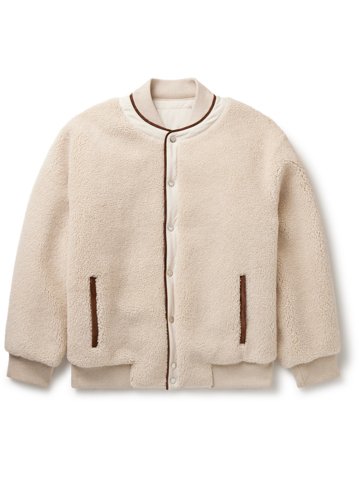 Loro Piana Arosa Reversible Suede-trimmed Cashfur And Quilted Wind Shell Bomber Jacket In Neutrals