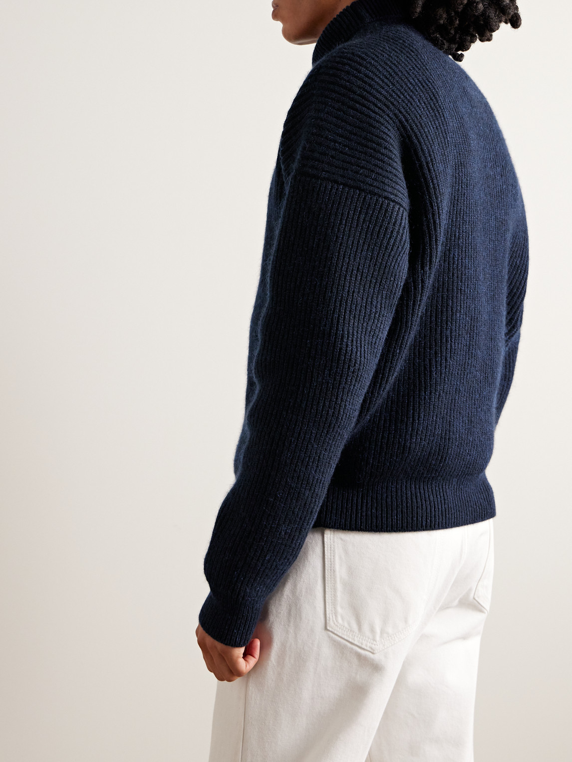 Shop Loro Piana Ribbed Cashmere And Mohair-blend Rollneck Sweater In Blue
