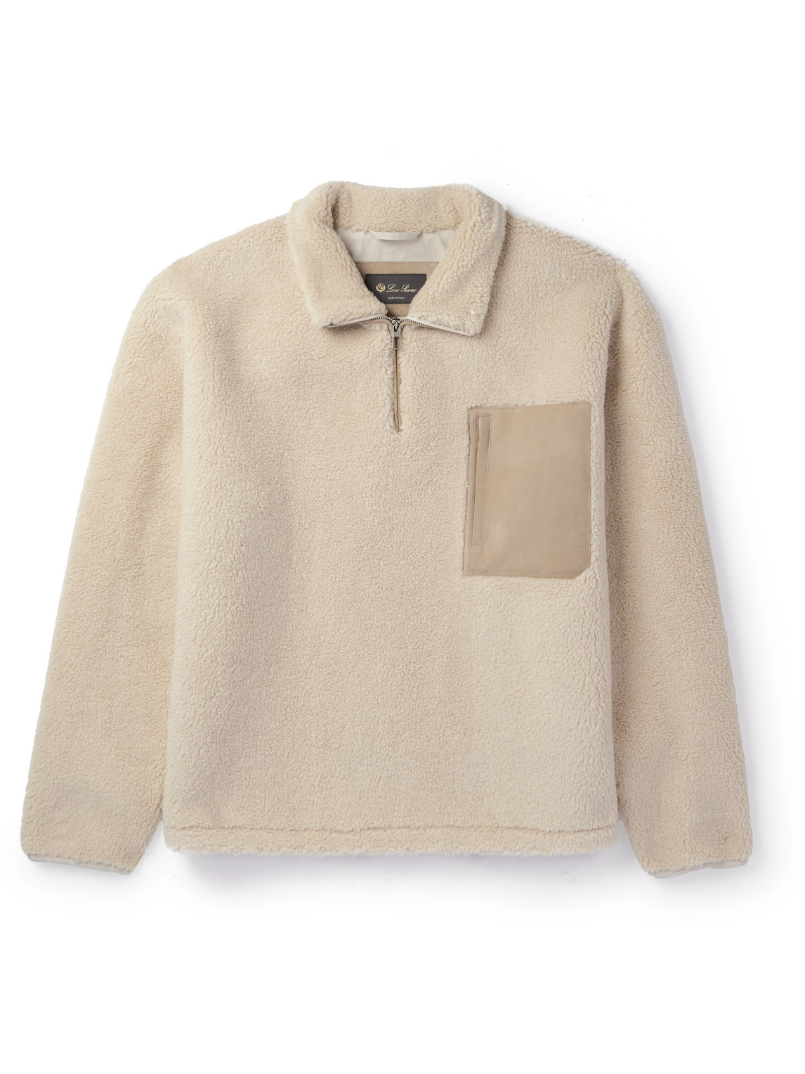 Shop Loro Piana Suede-trimmed Cashmere And Silk-blend Fleece Half-zip Sweater In Neutrals