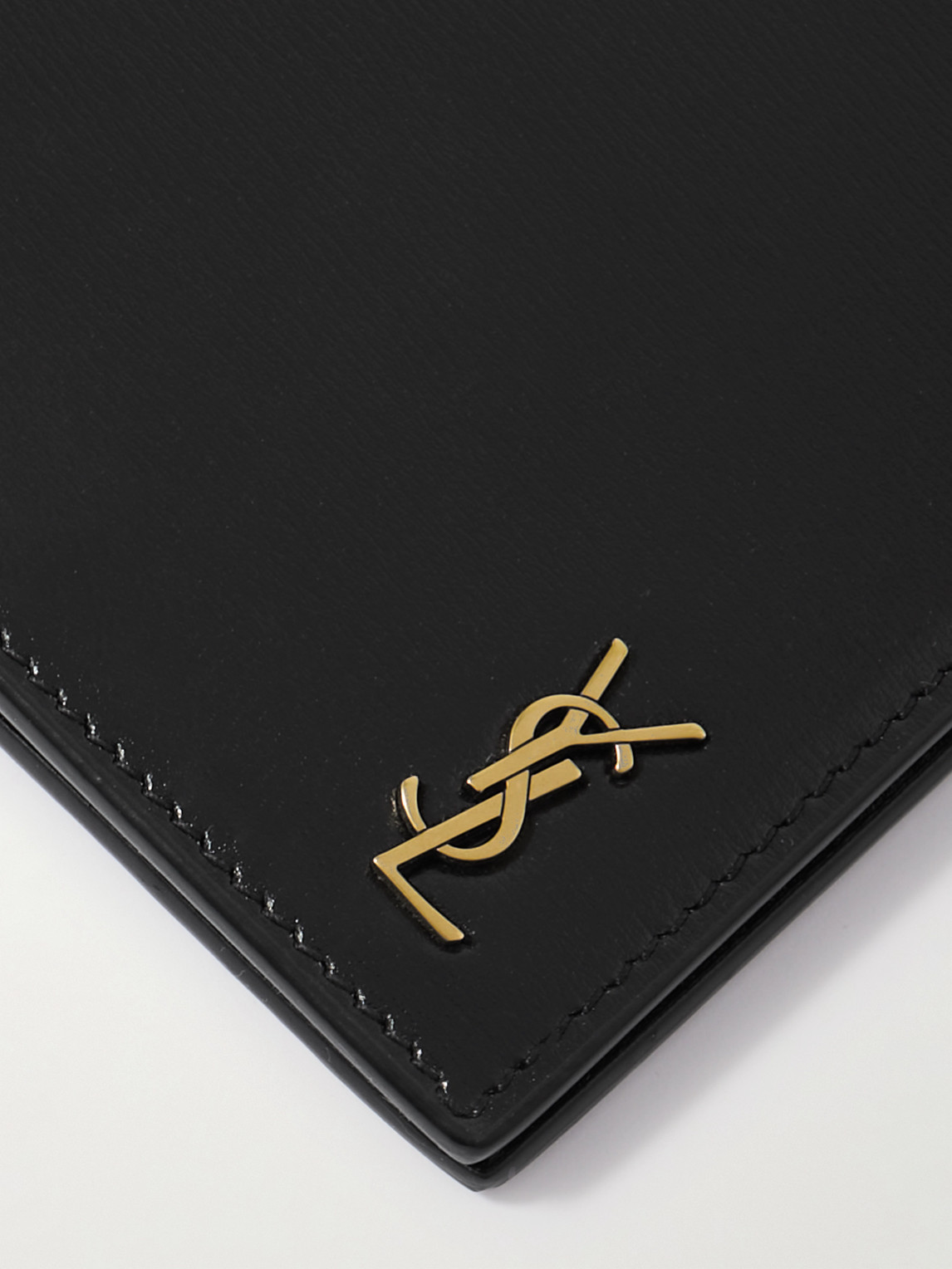 Shop Saint Laurent Cassandre Logo-embellished Glossed-leather Passport Cover In Black