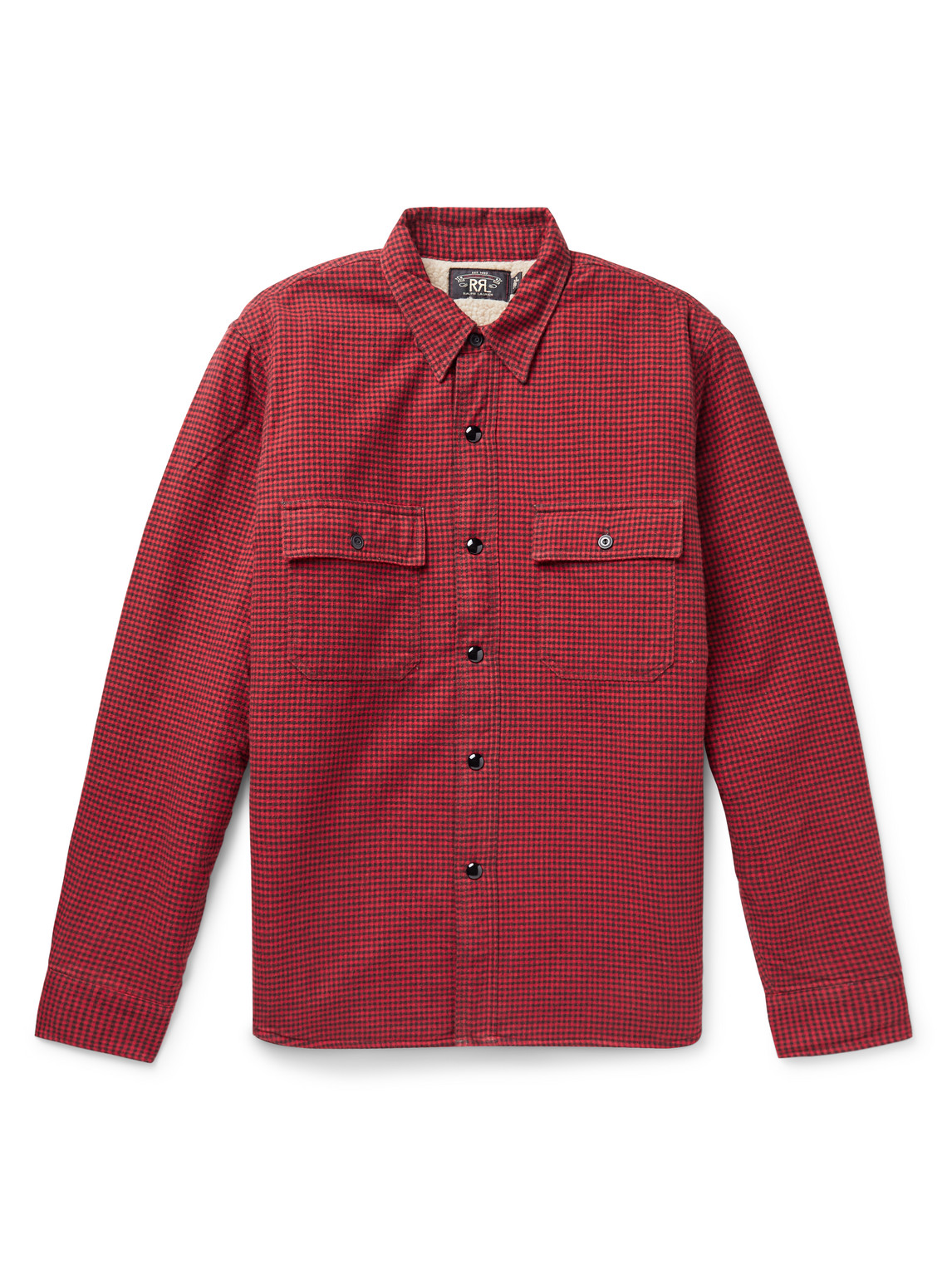 RRL VERMONT FAUX SHEARLING-LINED BUFFALO-CHECKED COTTON-FLANNEL SHIRT