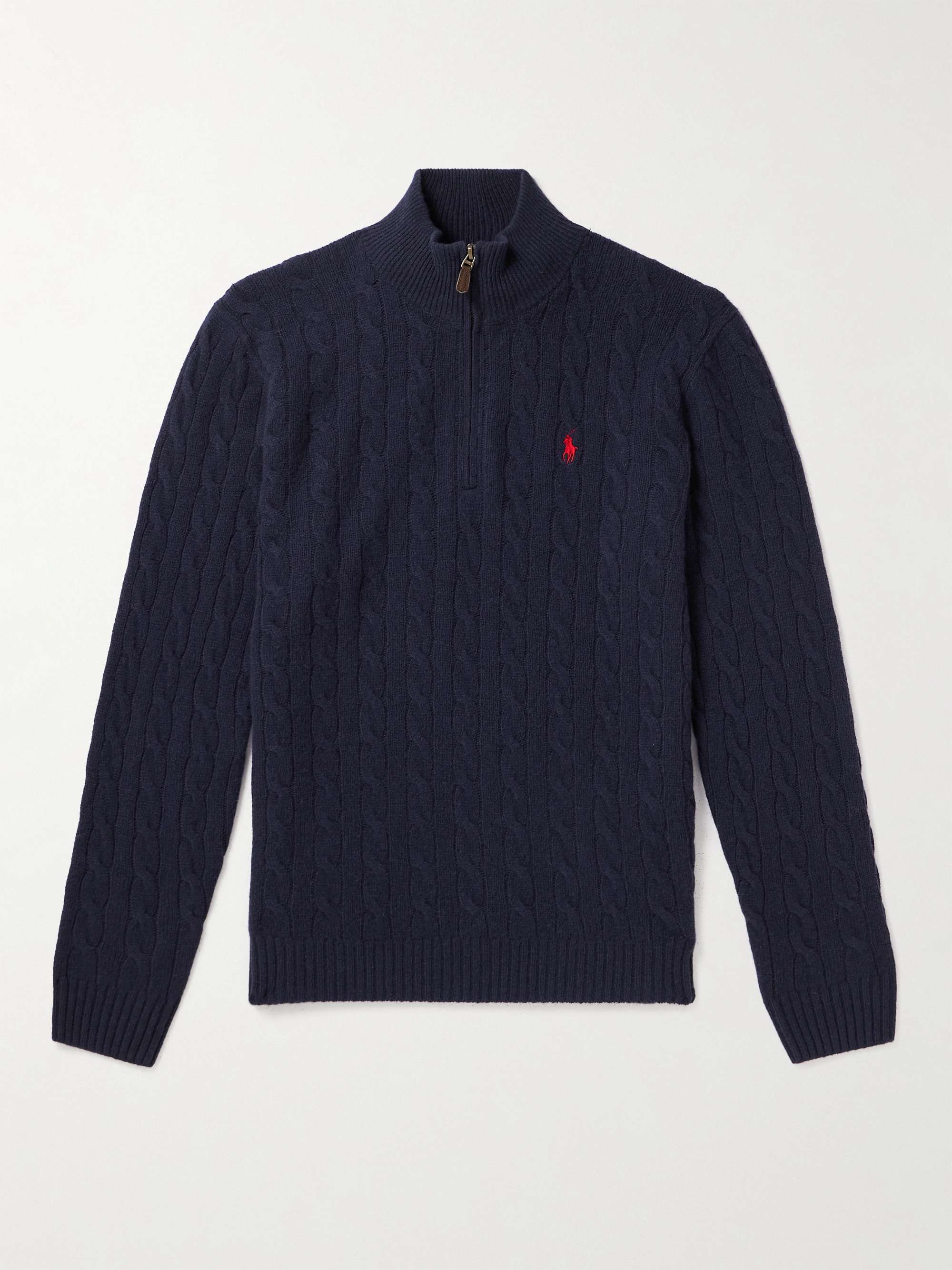 Logo-Embroidered Cable-Knit Wool and Cashmere-Blend Half-Zip Sweater