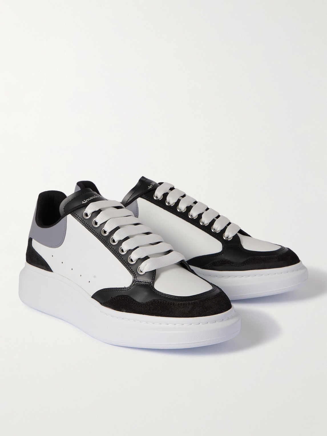 Shop Alexander Mcqueen Exaggerated-sole Suede-trimmed Leather Sneakers In Black