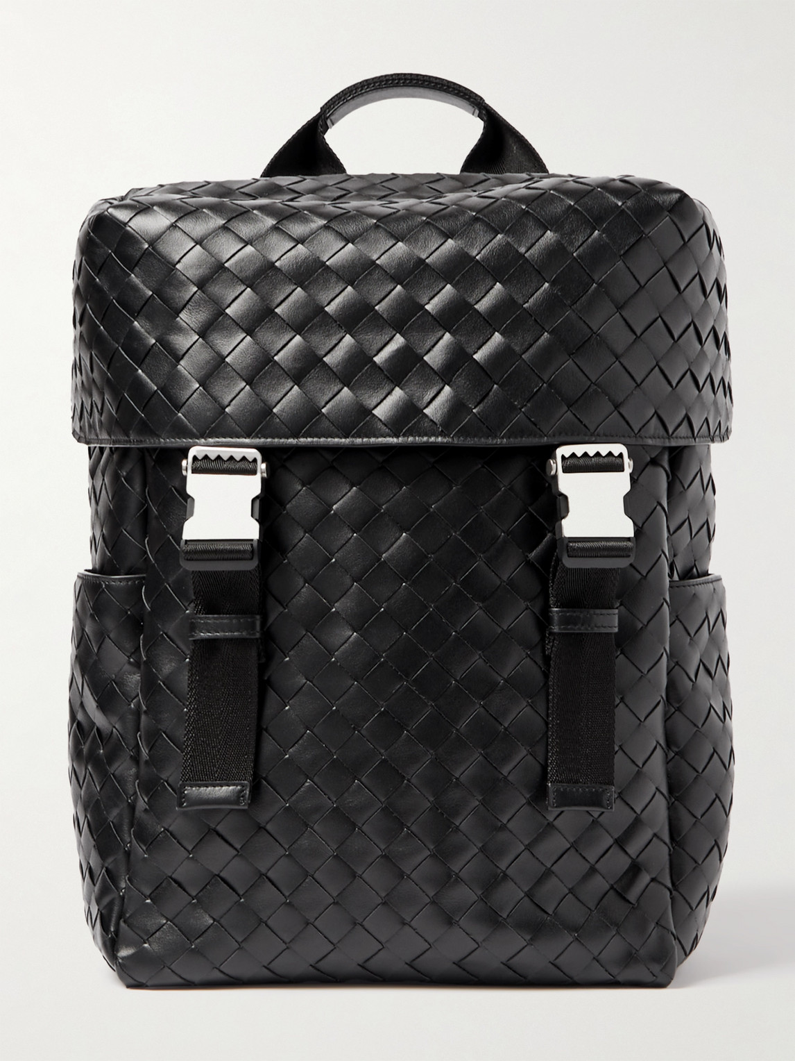 Bottega Veneta Intrecciato Leather And Mesh Backpack In Black