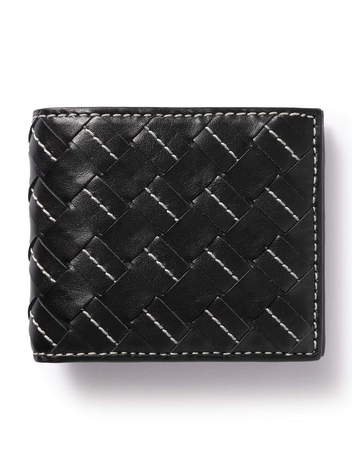 Bottega Veneta Intrecciato Embroidered Leather Billfold Wallet In Black