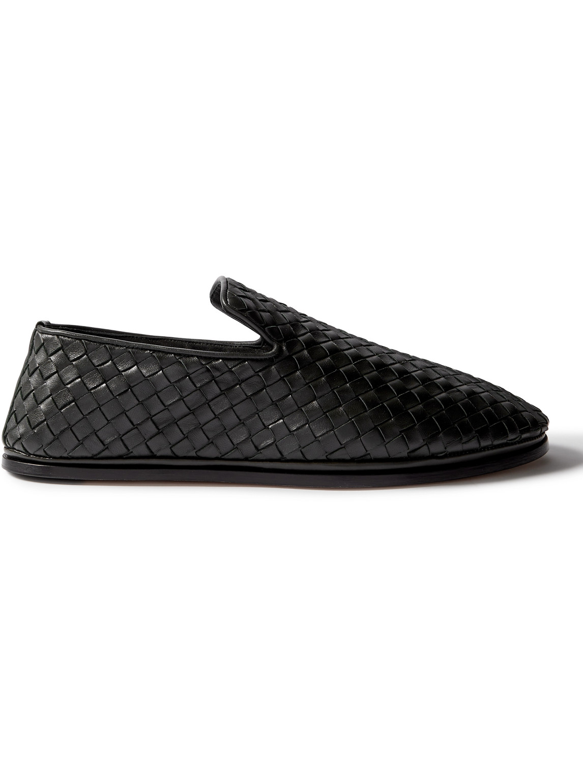 Bottega Veneta Intrecciato Full-grain Leather Slippers In Black