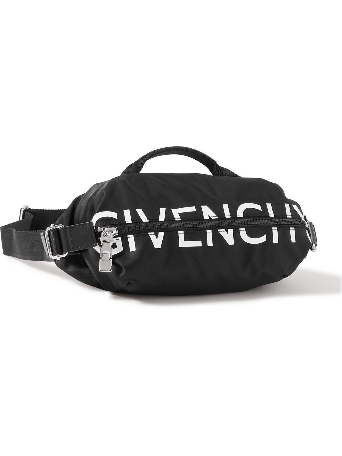Givenchy G-zip Leather-trimmed Logo-print Shell Belt Bag In Black