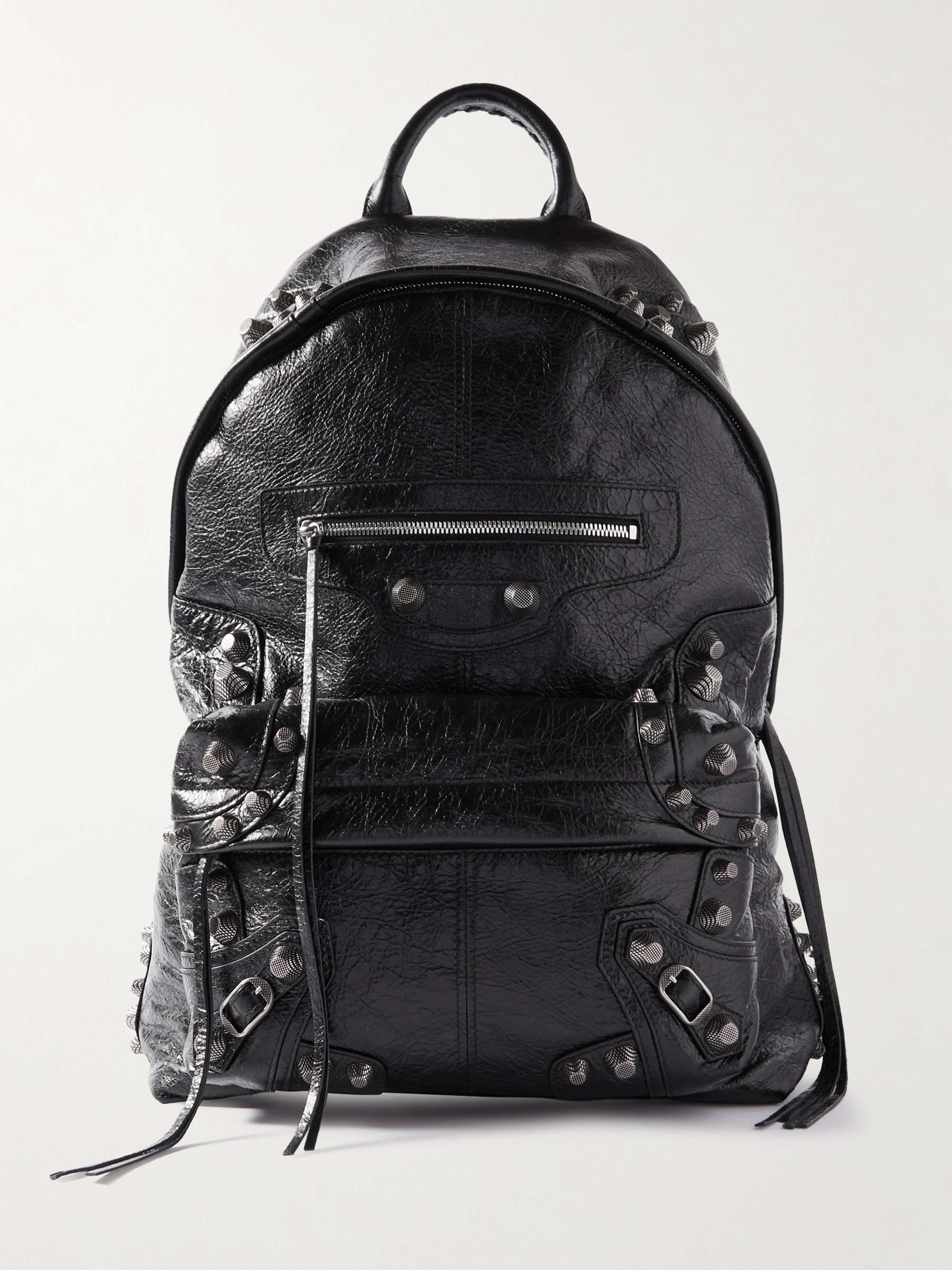BALENCIAGA Le Cagole Studded Crinkled-Leather Backpack for Men | MR PORTER