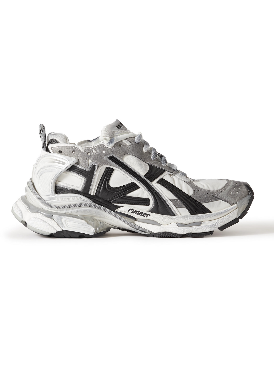 Balenciaga Runner Distressed Nylon, Suede And Rubber Sneakers In Gray