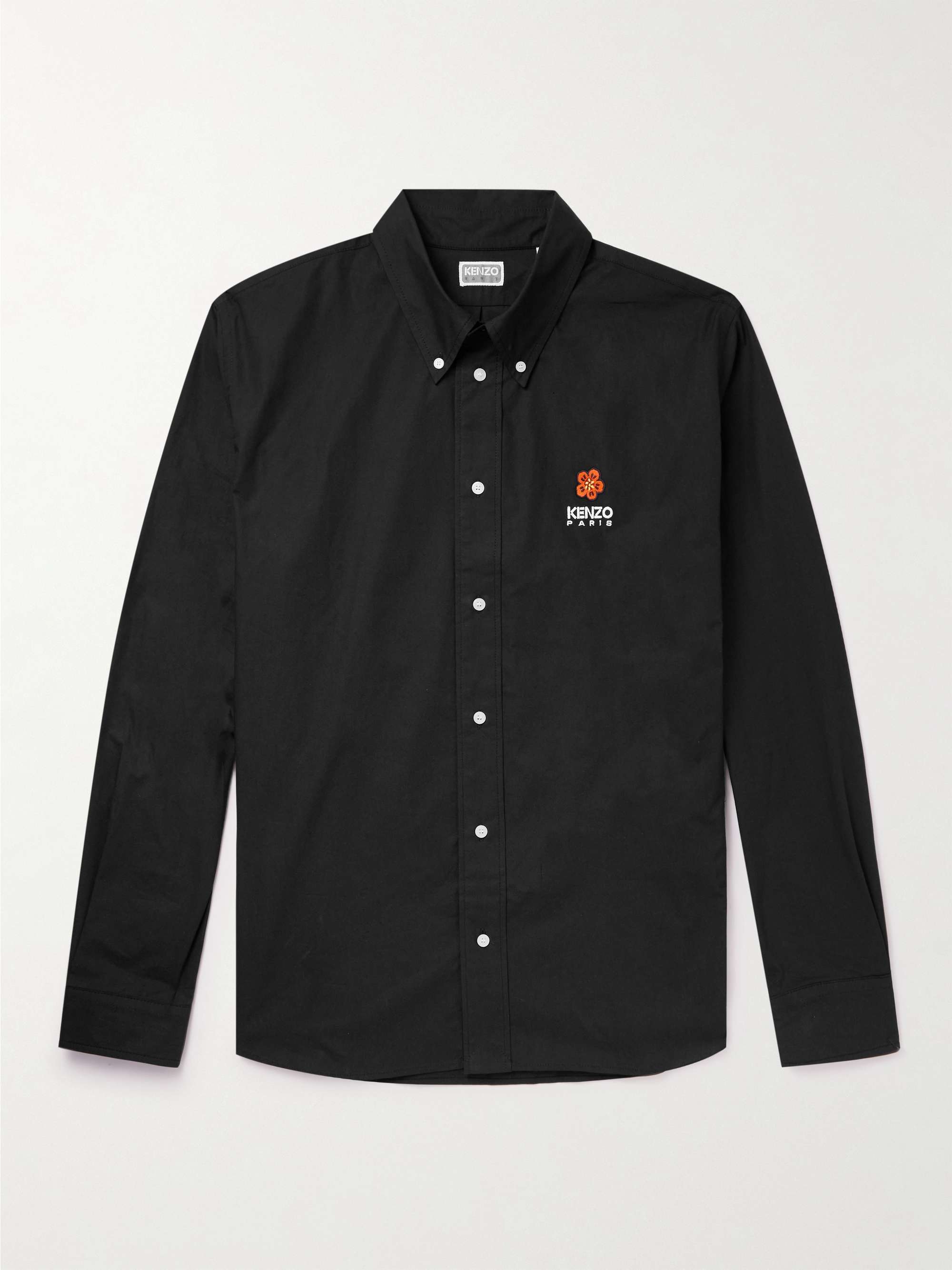KENZO Button-Down Collar Logo-Embroidered Cotton-Poplin Shirt for Men | MR  PORTER