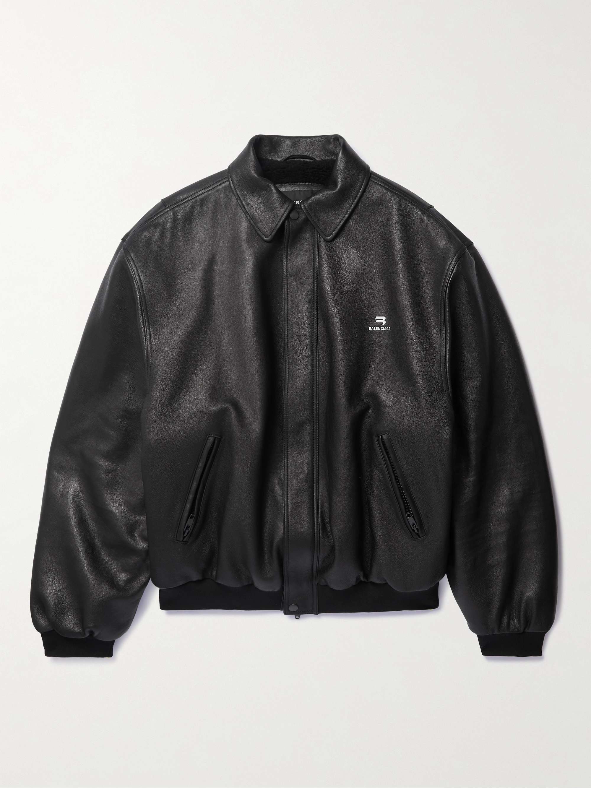 BALENCIAGA Logo-Embroidered Leather Blouson Jacket for Men | MR PORTER