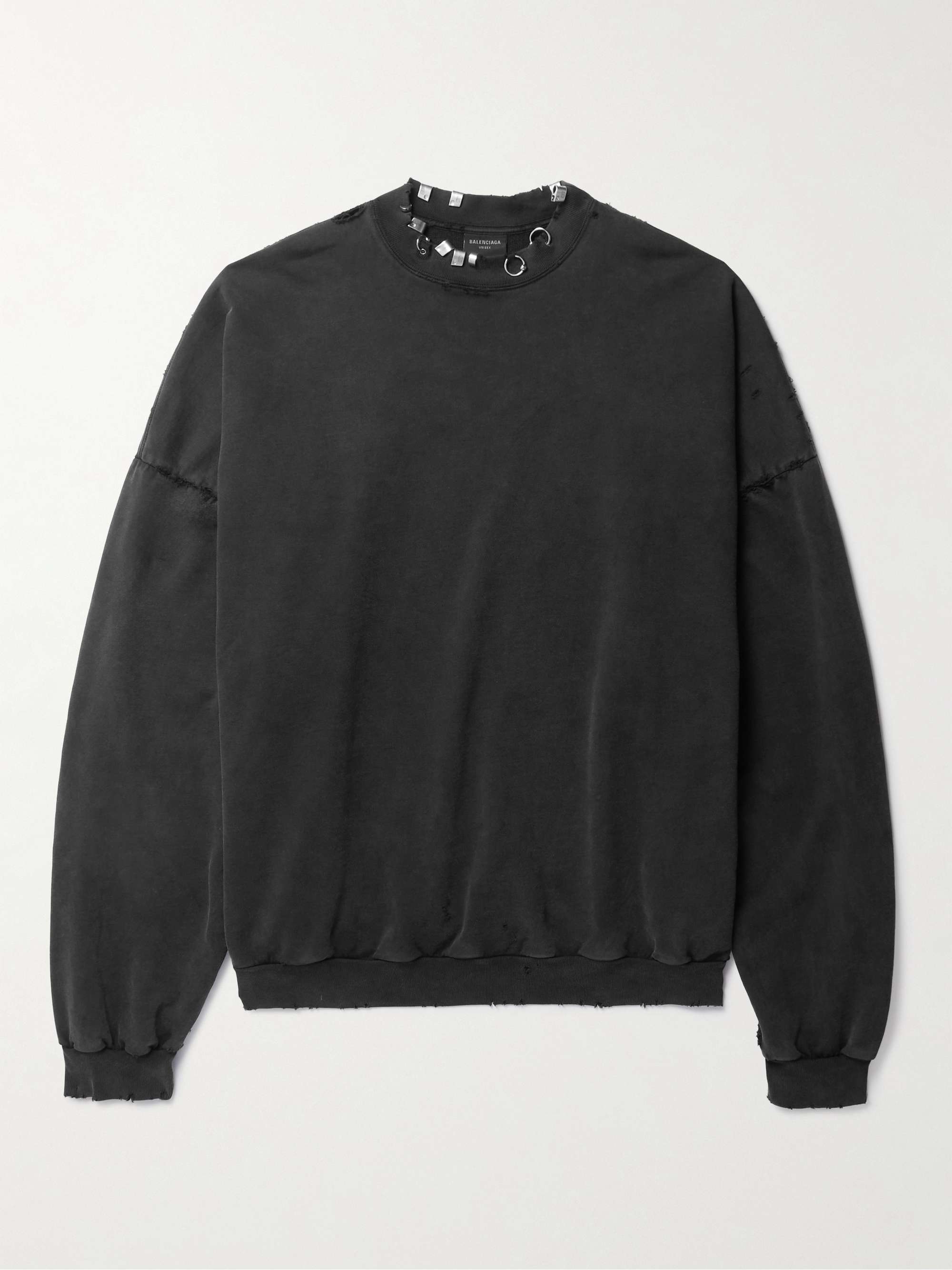 BALENCIAGA Pierced Embellished Distressed Cotton-Jersey Sweatshirt for Men  | MR PORTER