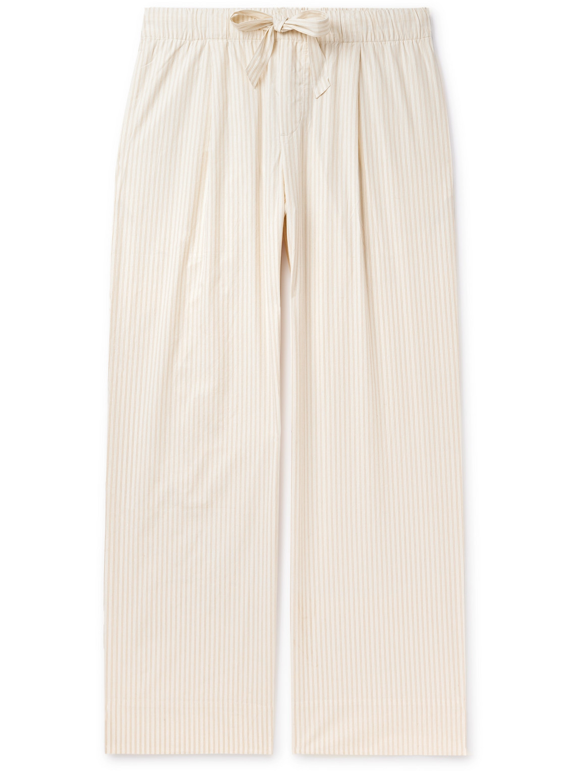 Tekla Birkenstock Straight-leg Pleated Striped Organic Cotton-poplin Pyjama Bottom In Neutrals