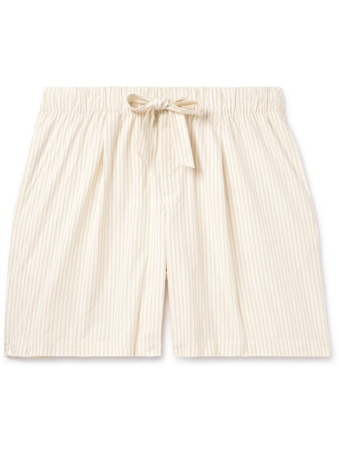 Tekla Birkenstock Straight-leg Pleated Striped Organic Cotton-poplin Pyjama Shorts In Neutrals