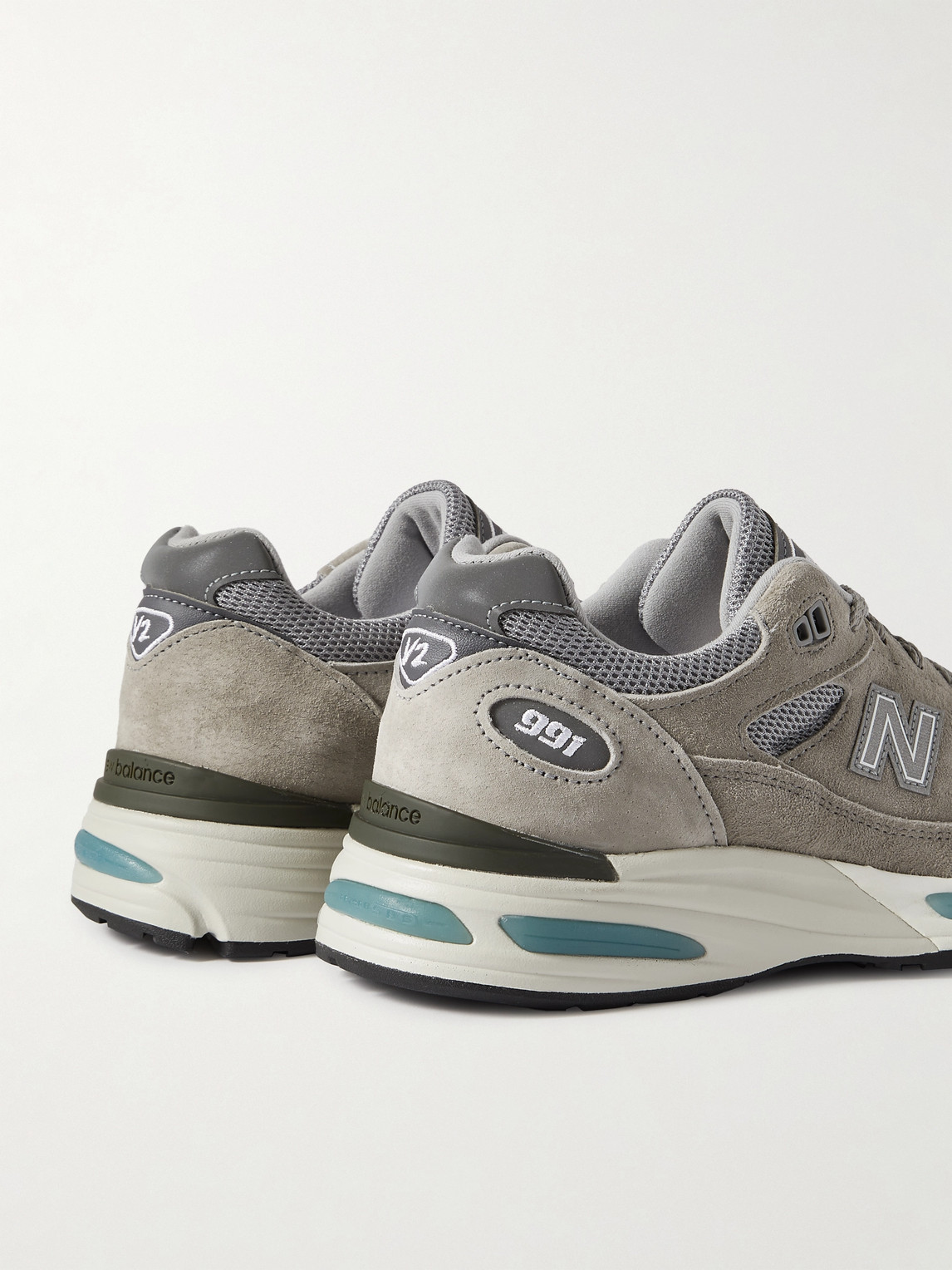 Shop New Balance 991v2 Suede And Mesh Sneakers In Gray