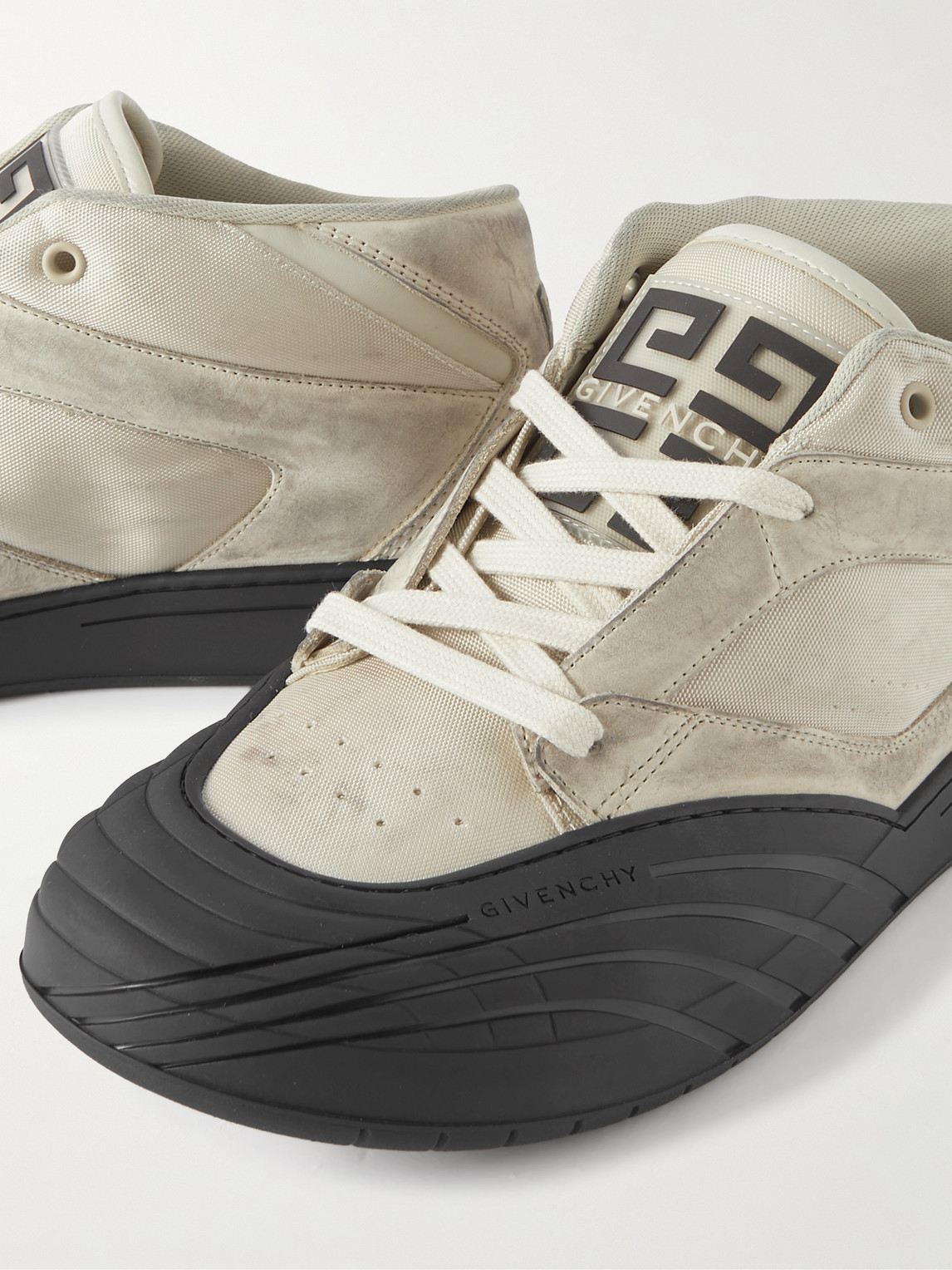 Shop Givenchy Distressed Rubber-trimmed Leather And Mesh Sneakers In Neutrals