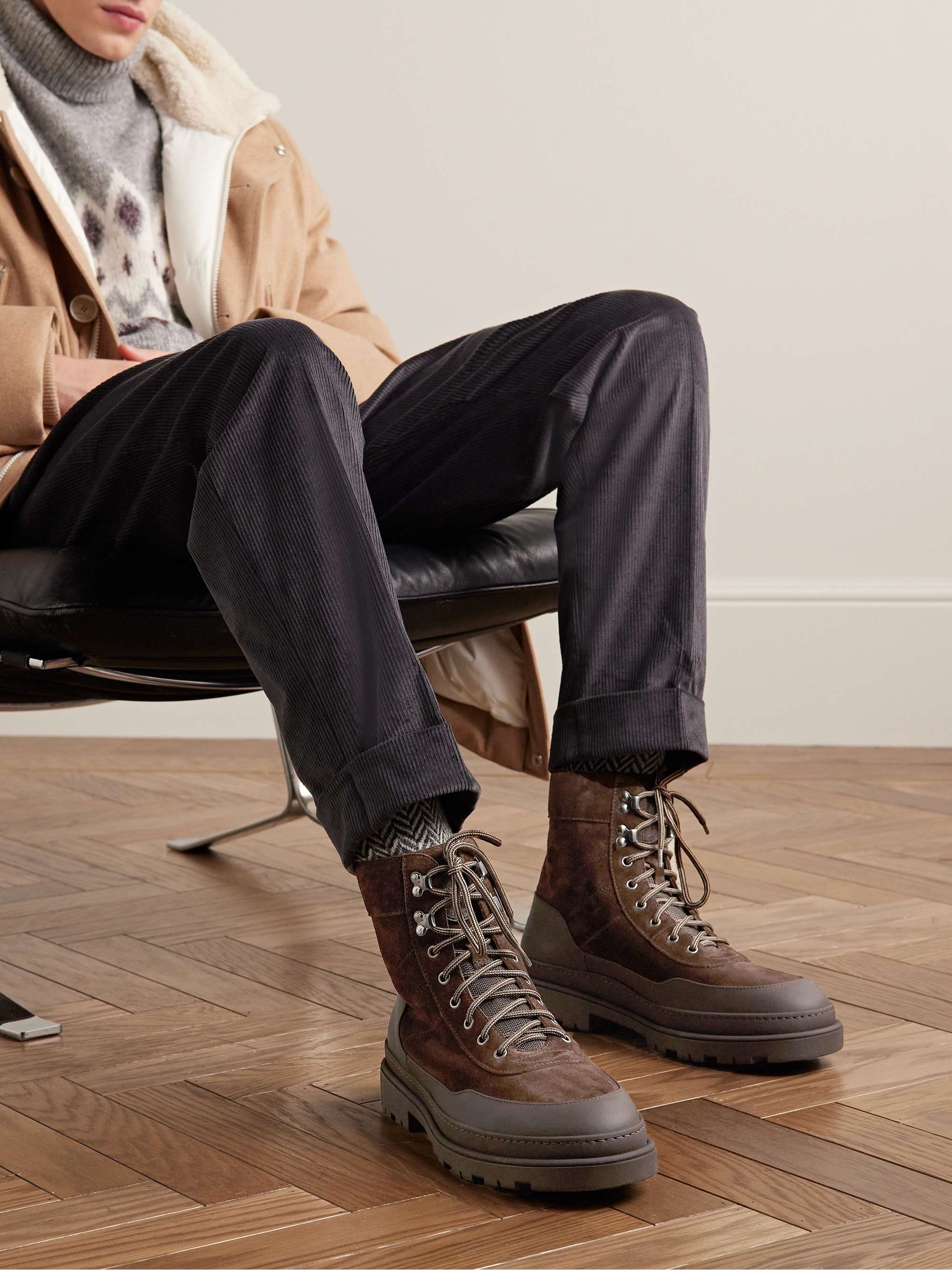 BRUNELLO CUCINELLI Leather-Trimmed Suede Boots for Men | MR PORTER
