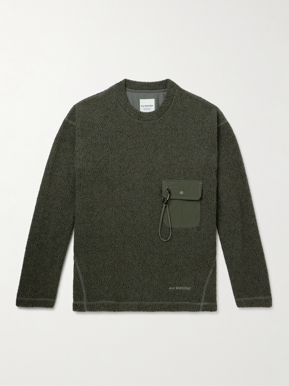 And Wander Embellished Logo-embroidered Shell-trimmed Fleece Sweatshirt In Green