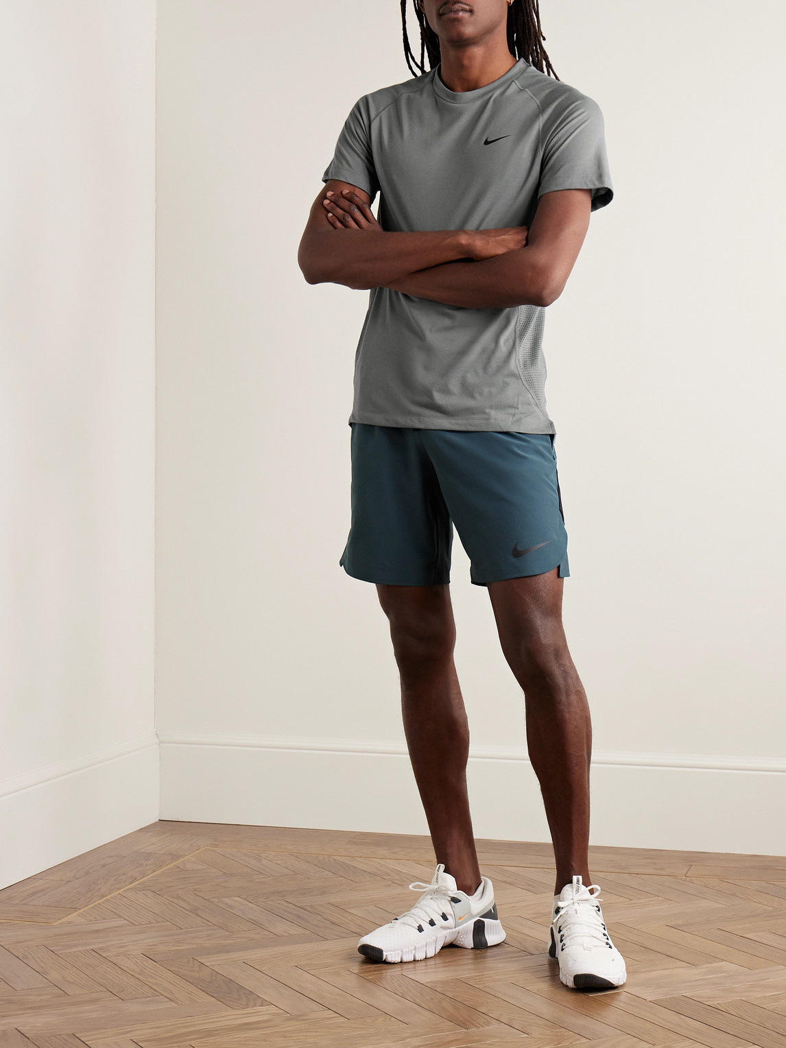 Shop Nike Flex Rep Slim-fit Mesh-panelled Dri-fit T-shirt In Gray