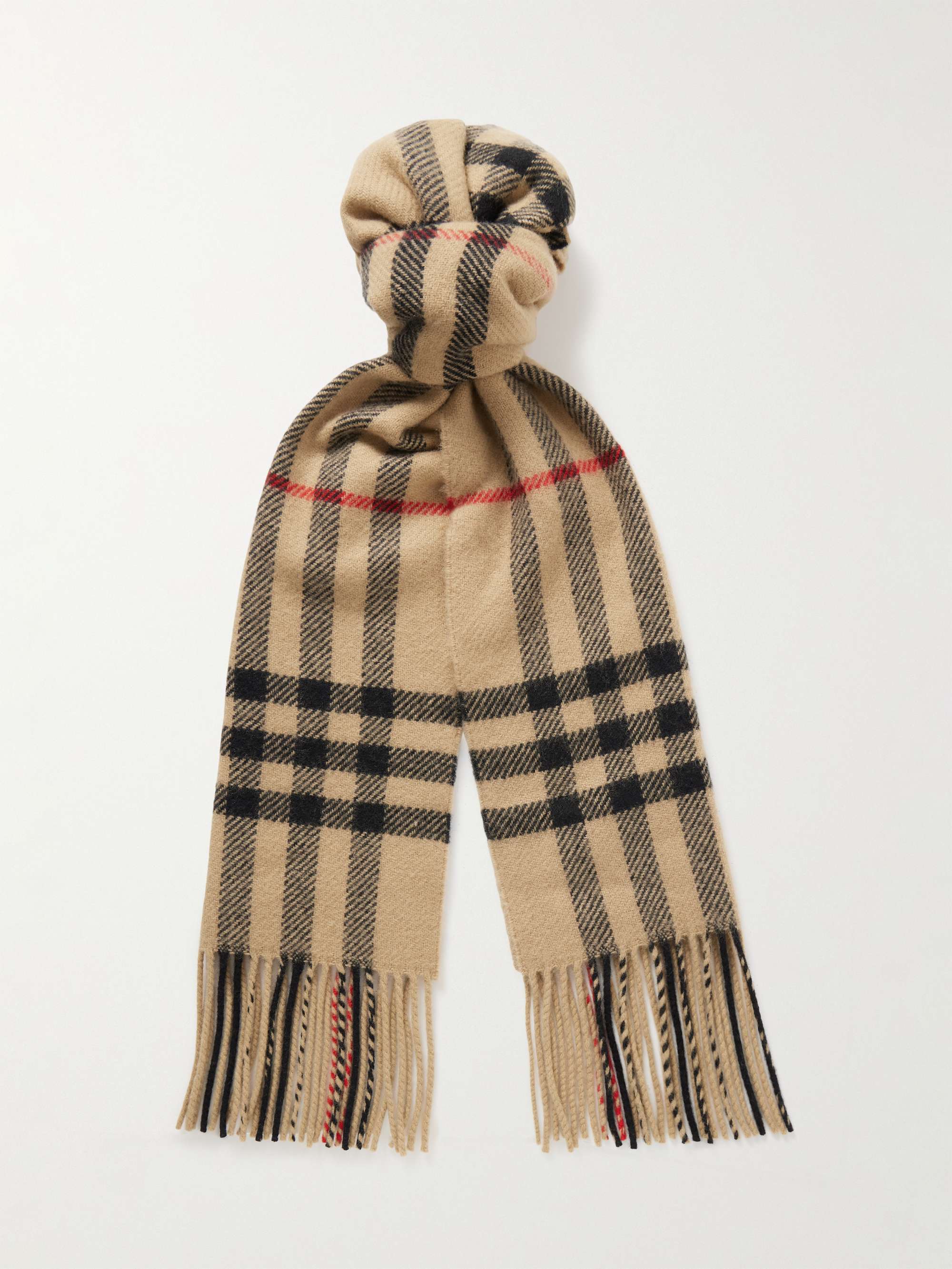 BURBERRY Fringed Checked Wool and Cashmere-Blend Scarf for Men | MR PORTER