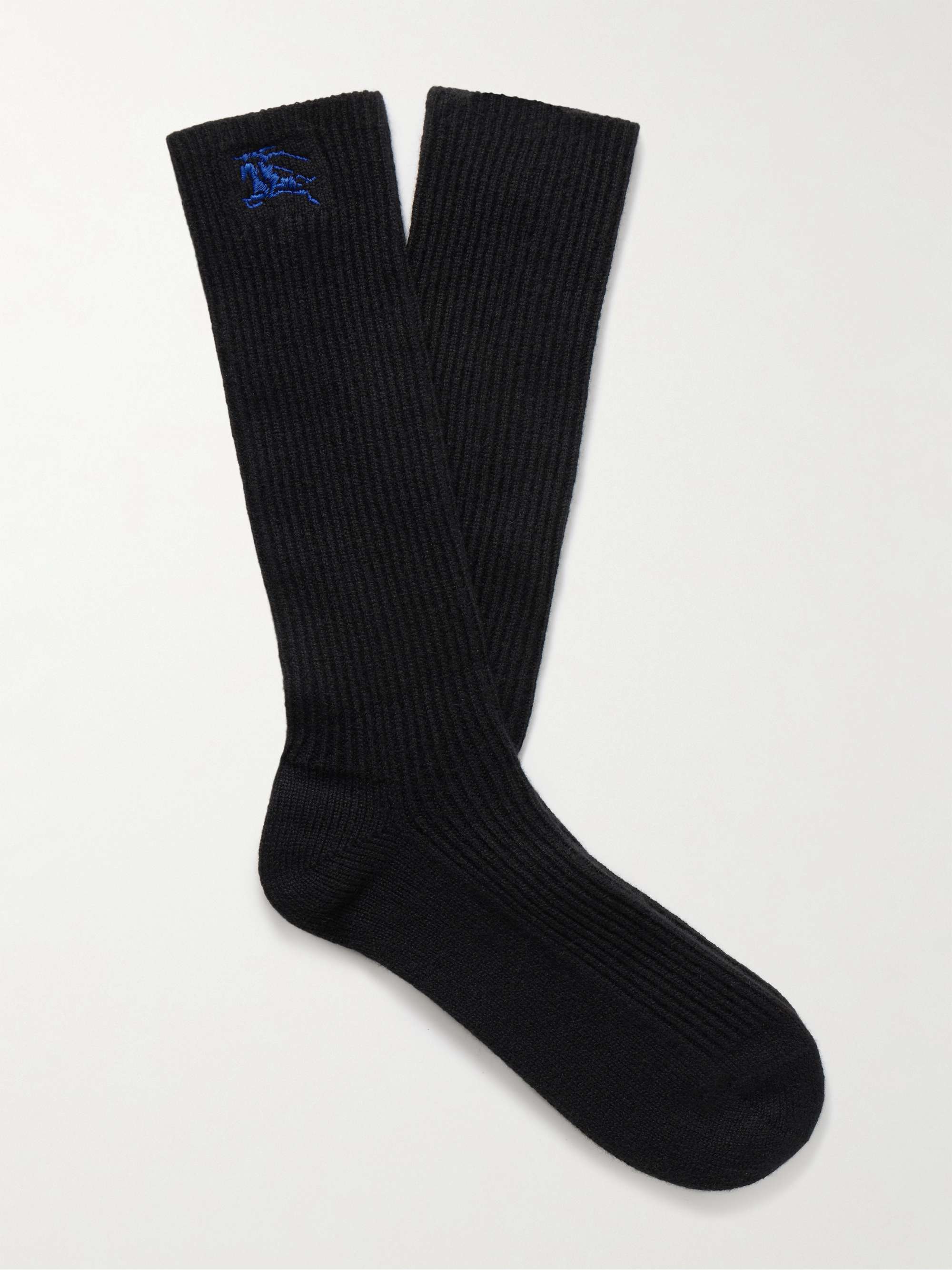 BURBERRY Logo-Embroidered Ribbed Cashmere-Blend Socks for Men | MR PORTER