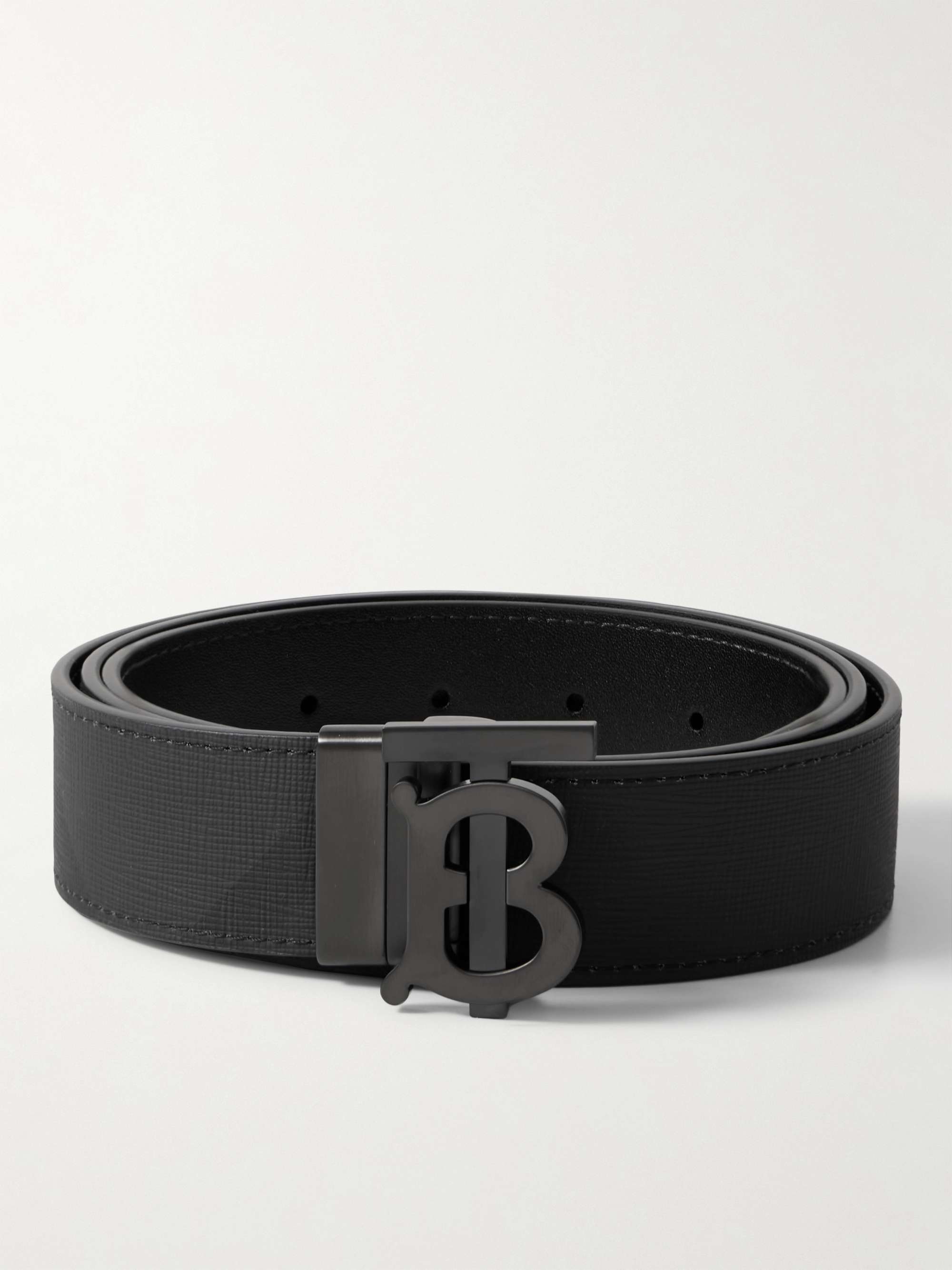 Burberry Men's Black Reversible Monogram Leather Belt