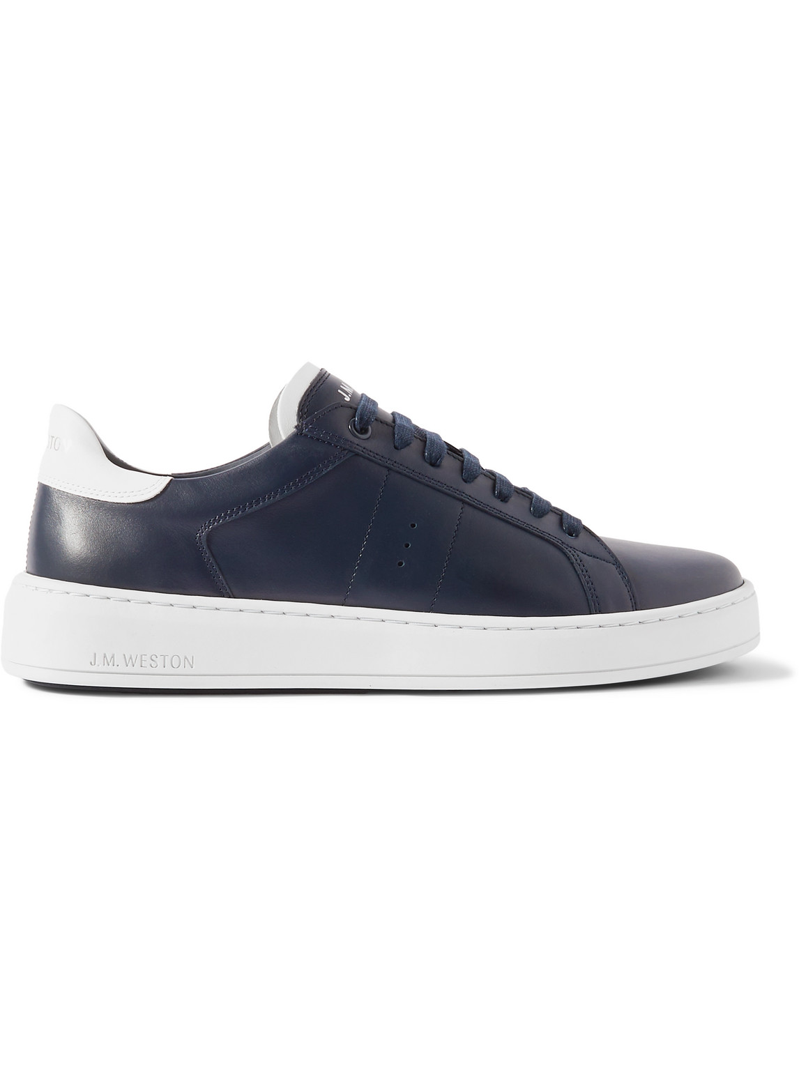Jm Weston On Time Leather Sneakers In Blue