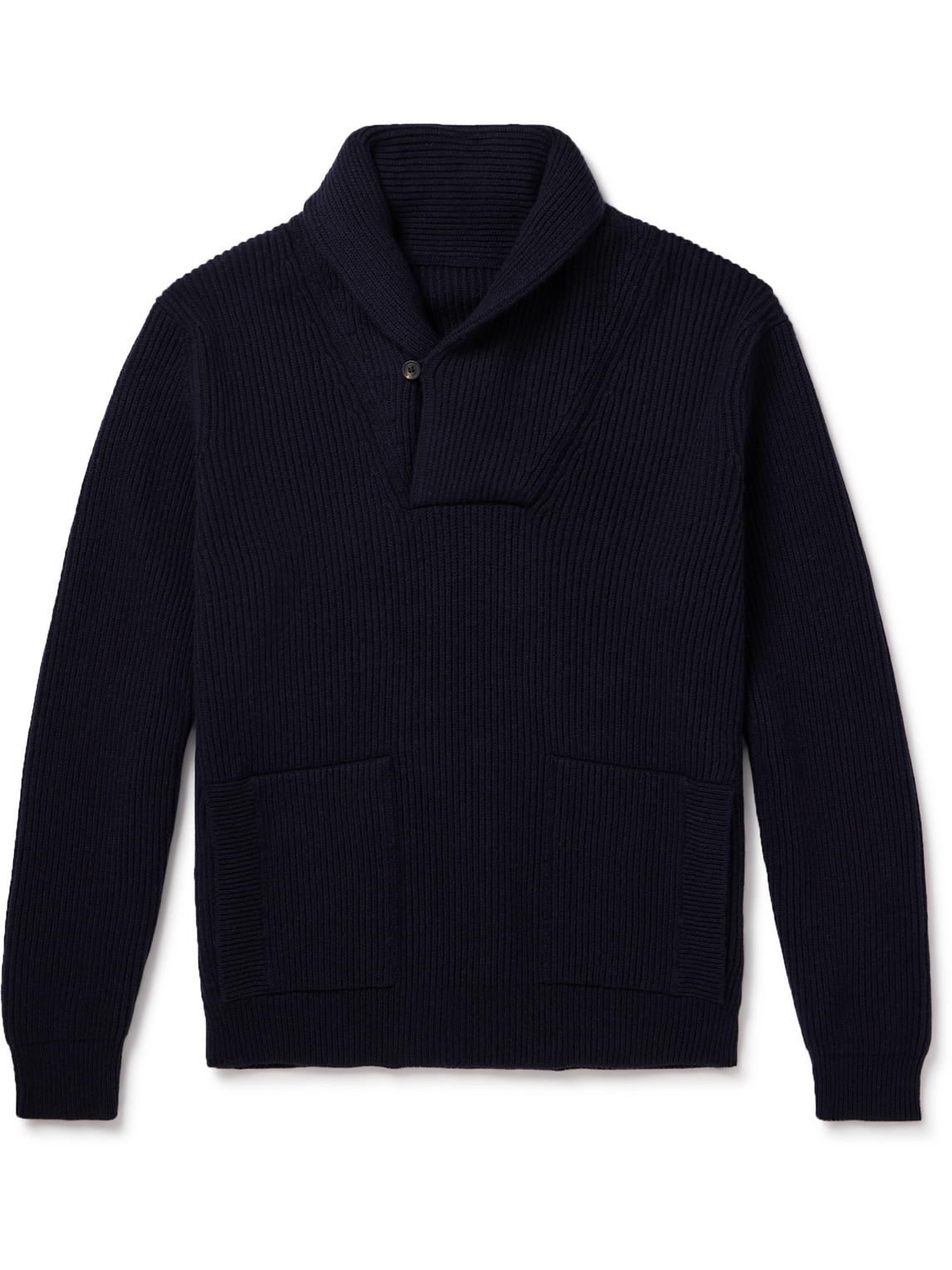 Anderson & Sheppard Shawl-collar Ribbed Cashmere Jumper In Blue
