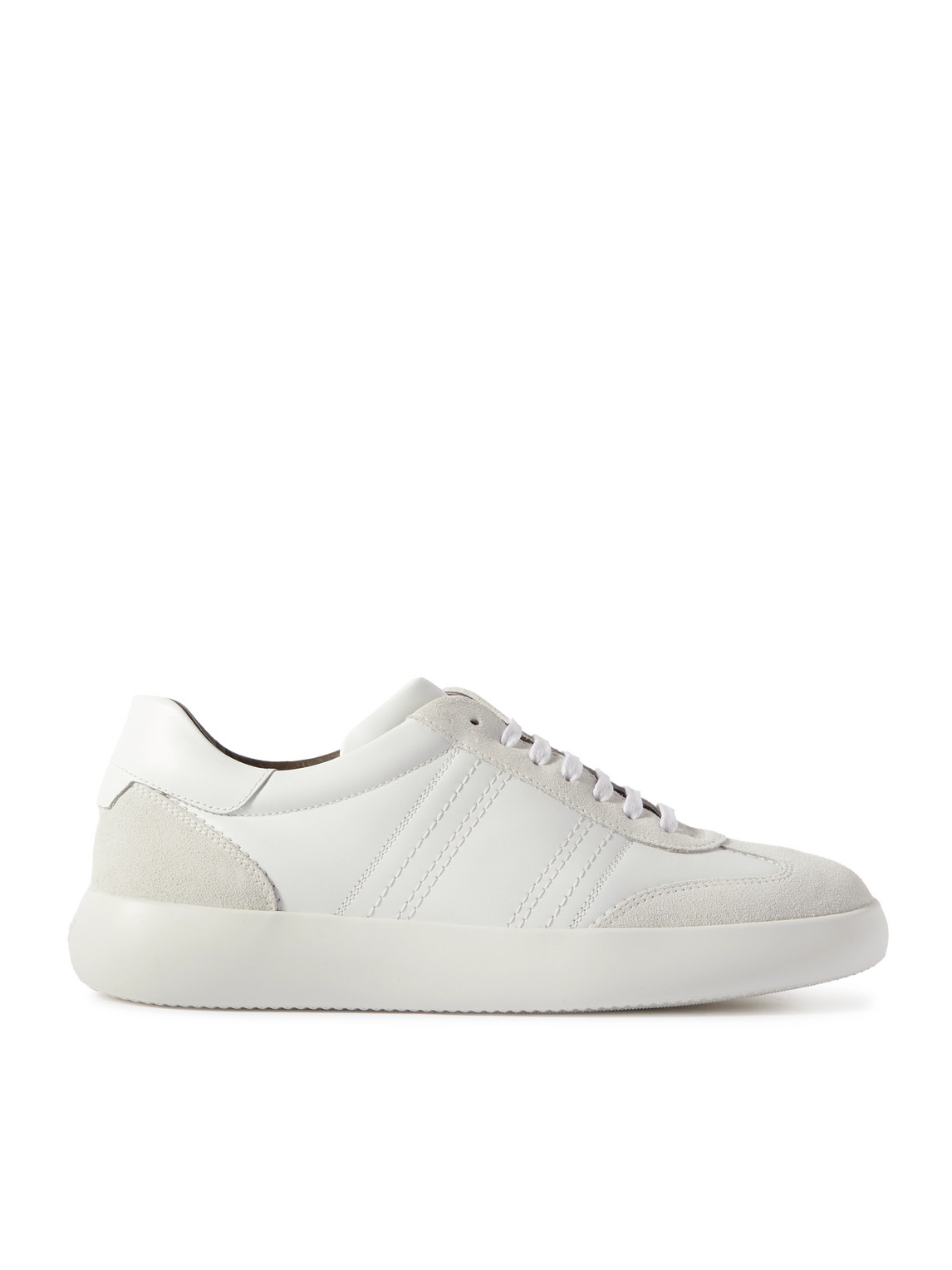Brioni Suede-trimmed Leather Trainers In White