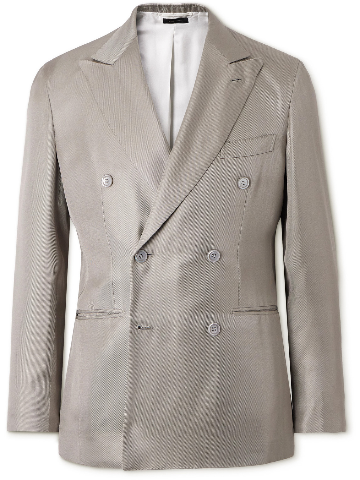 Brioni Double-breasted Silk Tuxedo Jacket In Neutral
