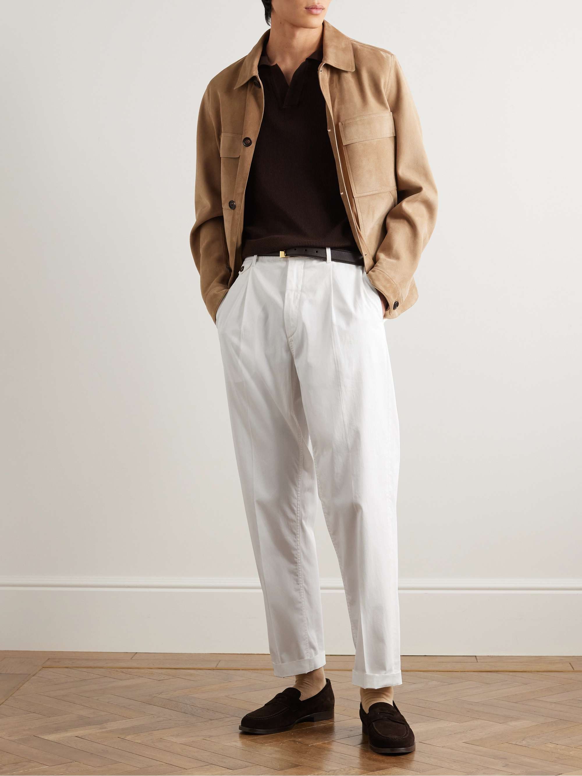 DUNHILL Straight-Leg Pleated Cotton-Blend Chinos for Men | MR PORTER